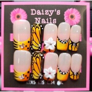 Large Size Press-on Nail 10Pc Set Handmade Square Butterfly 3D 2.5 Cm Length